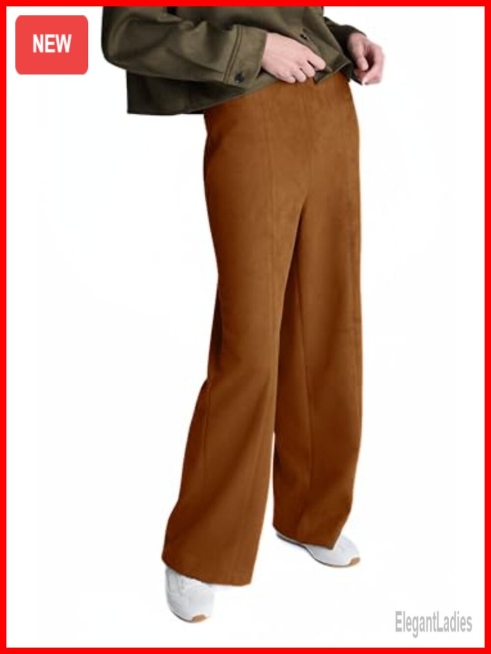 Suede High Rise Pull-on Wide Leg Pants Tailored Office Wear
